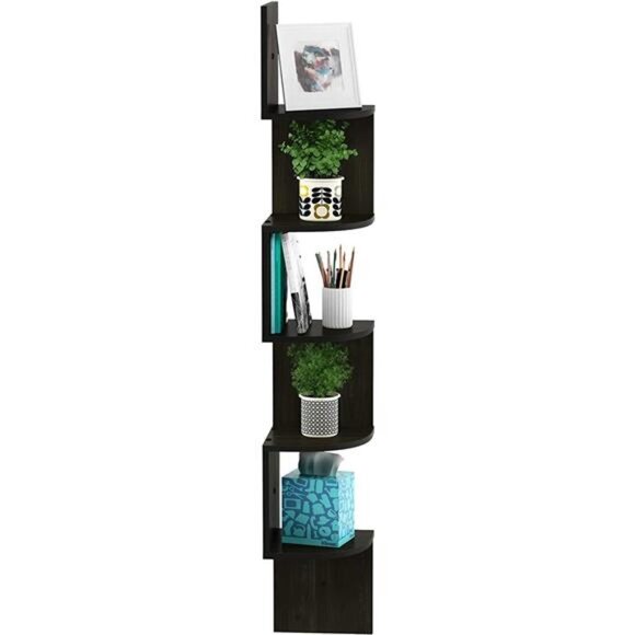 Wall Mount Floating Corner Shelf, 5-Tier Radial, Espresso - Picture 5 of 6